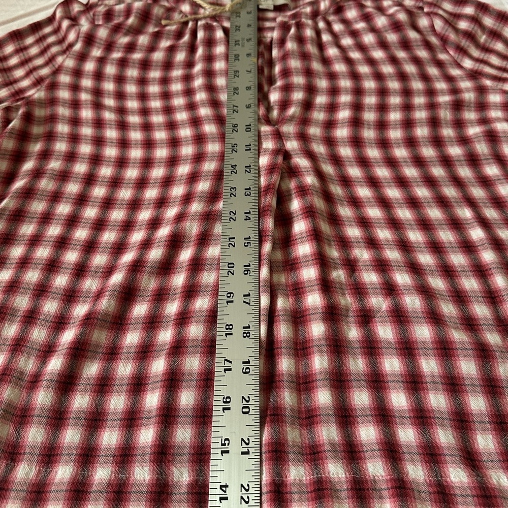 LOFT Burgundy Plaid V-Neck Blouse - Picture 4 of 8